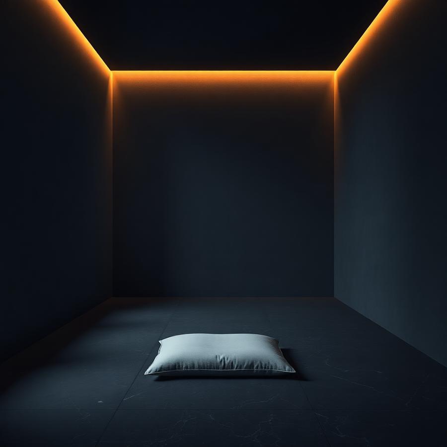Minimalist meditation room with warm cove lighting